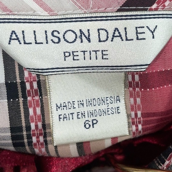Allison Daley Petite Shirt Collar Button Up Plaid Stripe 3/4 Flip Split Cuff Top - Picture 6 of 12